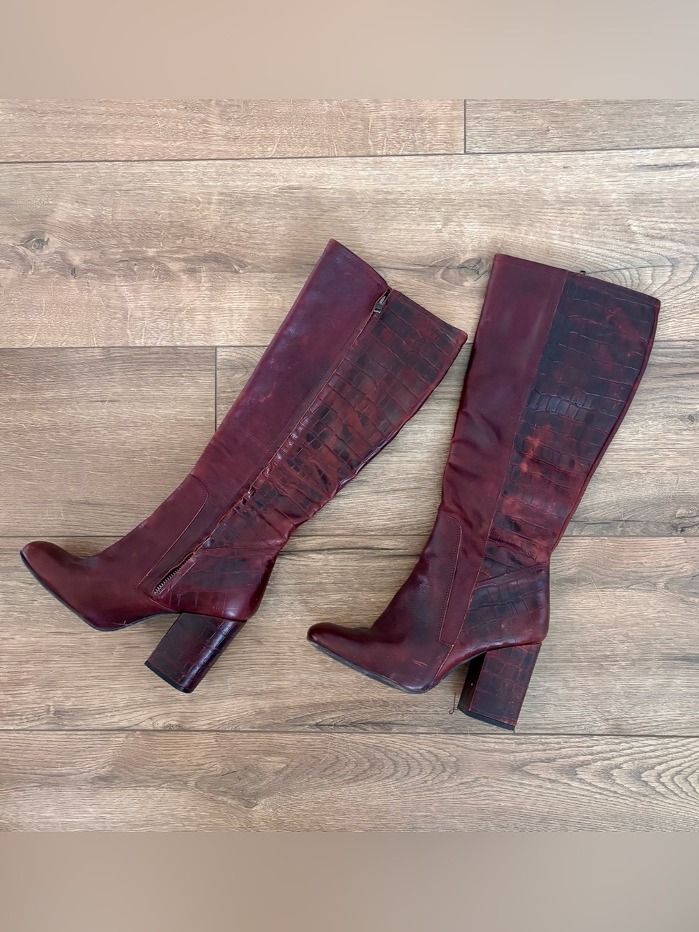 Burgundy Leather Knee High Boots Size 37